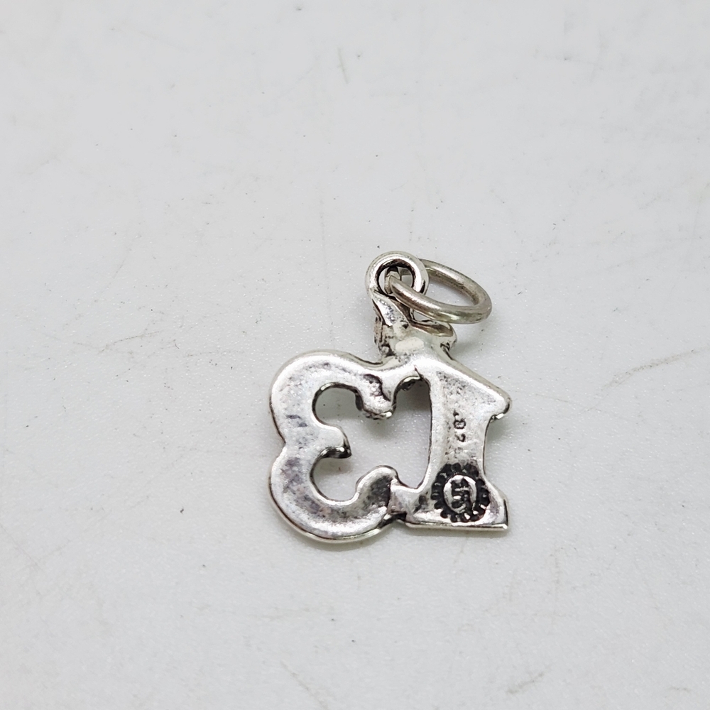 Vintage Number 13 W Heart Sterling Silver Bracelet Charm Or Pendant 1.6g Signed - Picture 4 of 6